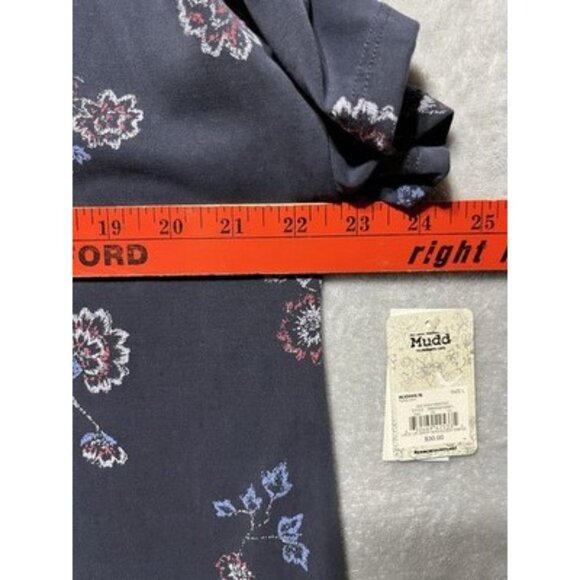 NWT Mudd Women's Large Navy Floral Lace Up Drop Shoulder Dress - Picture 11 of 12